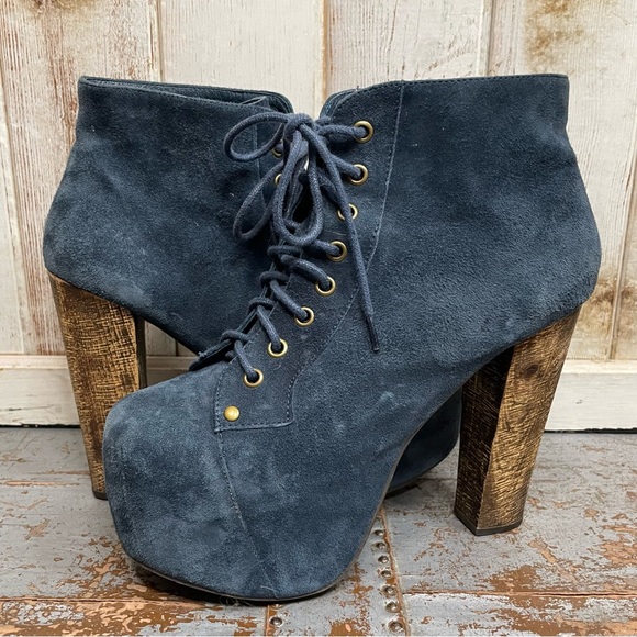 Jeffery Campbell Lita Blue Suede Lace Up Platforms - Picture 2 of 15